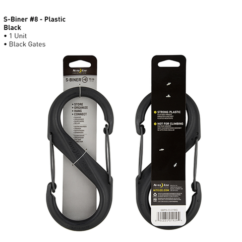 S-Biner® Plastic Double Gated Carabiner #8 - Black-Black Gates
