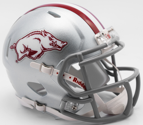 Arkansas Razorbacks Speed Football Helmet <B>NEW 2017 Silver w/gray mask</B>