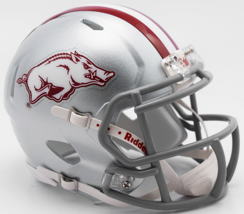 Arkansas Razorbacks NCAA Mini Speed Football Helmet <B>NEW 2017 Silver w/gray mask</B>
