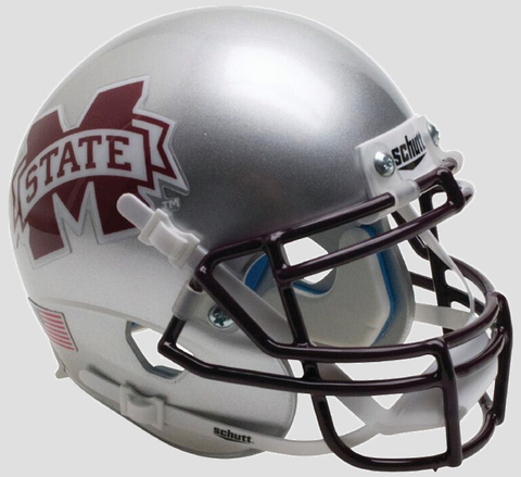 Mississippi State Bulldogs Full XP Replica Football Helmet Schutt <B>Silver</B>