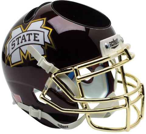 Mississippi State Bulldogs Miniature Football Helmet Desk Caddy <B>Chrome Gold Mask</B>