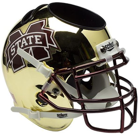 Mississippi State Bulldogs Miniature Football Helmet Desk Caddy <B>Chrome Gold</B>