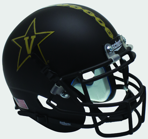 Vanderbilt Commodores Mini XP Authentic Helmet Schutt <B>Matte Black w/Matte Mask<B>