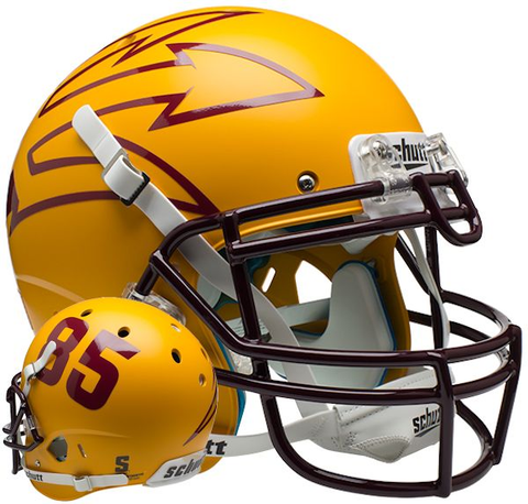 Arizona State Sun Devils Authentic College XP Football Helmet Schutt <B>Matte Gold Large Pitchfork w/85</B>