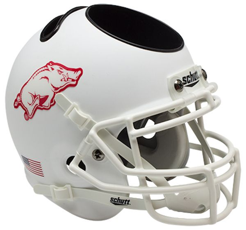 Arkansas Razorbacks Miniature Football Helmet Desk Caddy <B>Matte White</B>