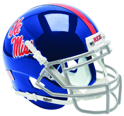 Mississippi (Ole Miss) Rebels Mini XP Authentic Helmet Schutt <B>Blue with Chrome Decal</B>