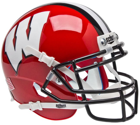 Wisconsin Badgers Mini XP Authentic Helmet Schutt <B>Red Black Mask</B>