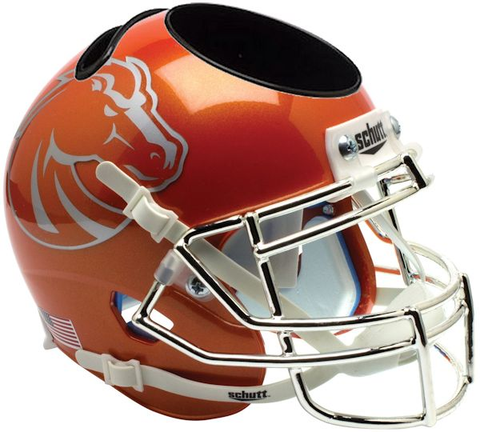 Boise State Broncos Miniature Football Helmet Desk Caddy <B>Orange with Chrome Mask</B>