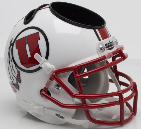 Utah Utes Miniature Football Helmet Desk Caddy <B>White with Stripe</B>