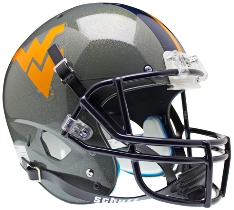 West Virginia Mountaineers Full XP Replica Football Helmet Schutt <B>Gray Sparkles</B>