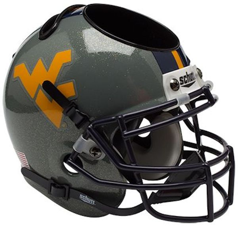 West Virginia Mountaineers Miniature Football Helmet Desk Caddy <B>Gray Sparkles</B>