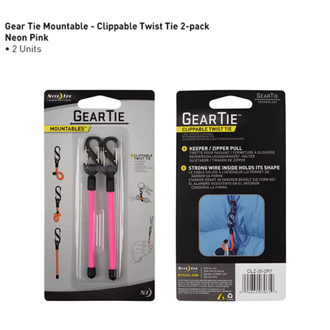 Gear Tie Clippable 2 Pack Neon Pink