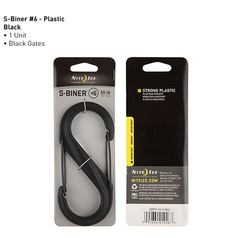 S-Biner® Plastic Double Gated Carabiner #6 - Black-Black Gates