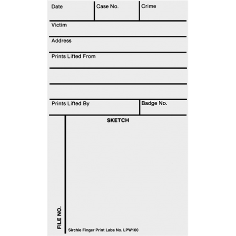 Sirchie - Lifted Print Backing-Sketch-Record Cards, 3" x 5" Gloss White Back, 100-pack